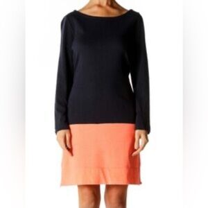 J. Crew Navy & Coral Colorblock Long Sleeve Dress - Size S